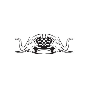 Racing checkered flag flame wall decal, black and white vinyl graphic