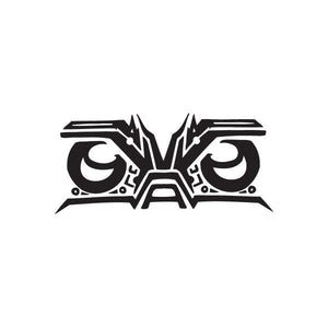 Black racing graphic wall decal with stylized V-shaped emblem and wing-like lines