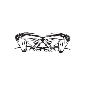Racing graphic vinyl wall decal with black tribal-style design