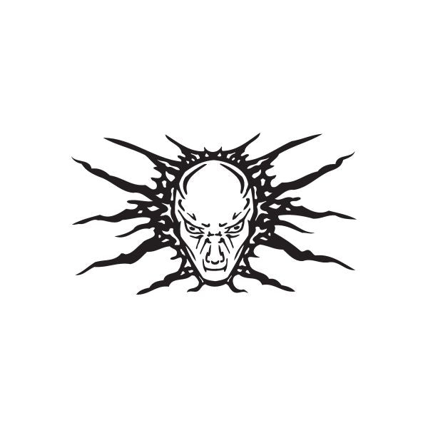 Racing skull wall decal with black sunburst wings, vinyl graphic