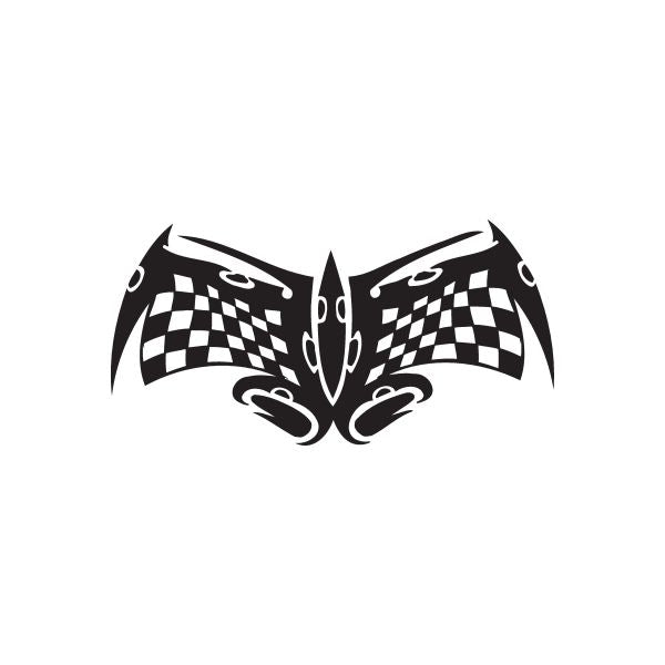 Racing graphic wall decal with black-and-white checkered wing design