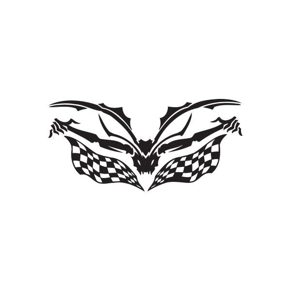 Racing graphic wall decal with black and white checkered wings