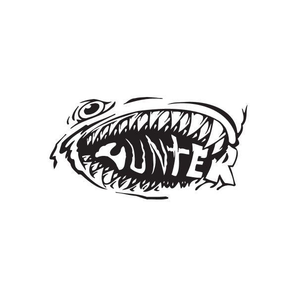 Racing graphic wall decal vinyl featuring black and white eye and zebra stripes, word 'HUNTER'