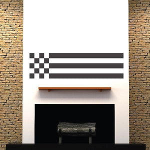 Racing flag vinyl wall decal with checkered square and two horizontal stripes