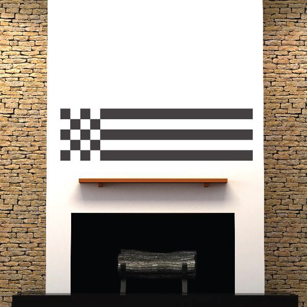 Racing flag vinyl wall decal with checkered square and two horizontal stripes