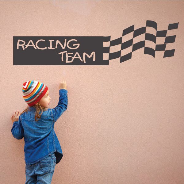 Racing team wall decal with checkered flag and RACING TEAM text