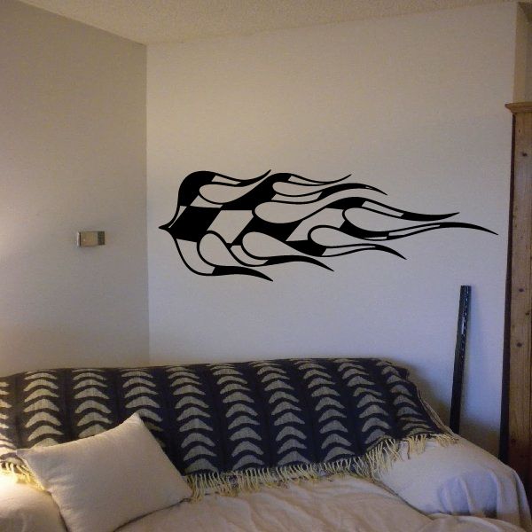 Black racing flame pinstripe vinyl decal sticker for car or wall