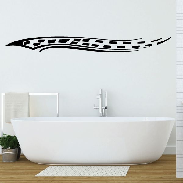 Racing vehicle pinstripe vinyl decal, black and white curved speed stripe