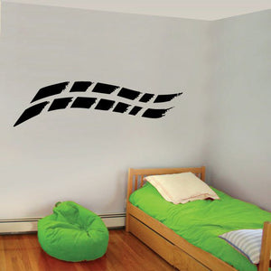 Racing vehicle pinstripe vinyl decal, black checkered stripe design on wall