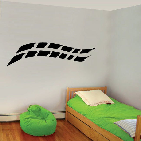 Racing vehicle pinstripe vinyl decal, black checkered stripe design on wall