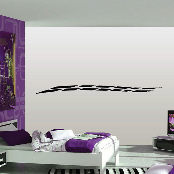 Racing pinstripe vinyl decal with black checkered stripe graphic on wall