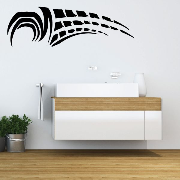 Racing pinstripe vinyl decal with black curved swirl and checkered stripe pattern