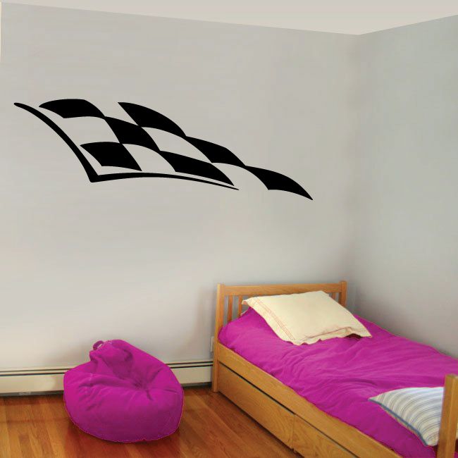Black racing flag checkered pinstripe vinyl decal on wall