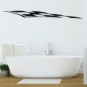 Racing vehicle pinstripe vinyl decal, black stripe with angled graphic lines