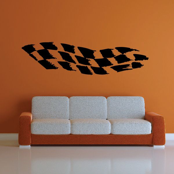 Black racing pinstripe vinyl decal with chevron checker stripe pattern for vehicle or wall