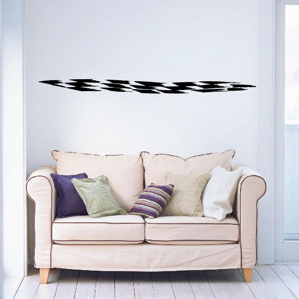 Racing pinstripe vinyl decal with black and white checkered stripe lines on wall