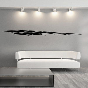 Racing vehicle pinstripe vinyl decal, black swoosh on wall