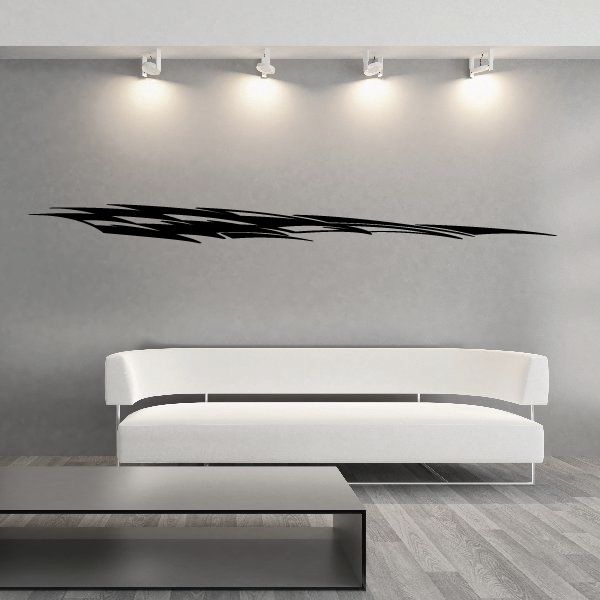Racing vehicle pinstripe vinyl decal, black swoosh on wall