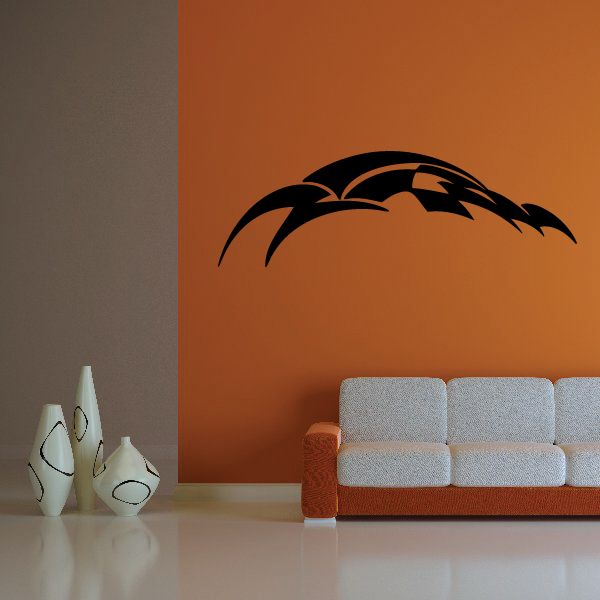 Black pinstripe racing vehicle decal with arched wing motifs