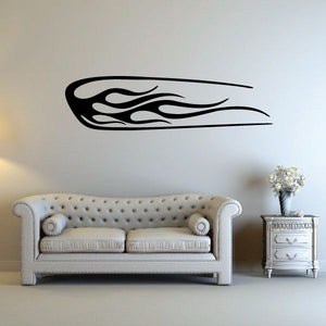 Black racing vehicle pinstripe vinyl decal with flame streak design