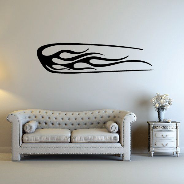 Black racing vehicle pinstripe vinyl decal with flame streak design