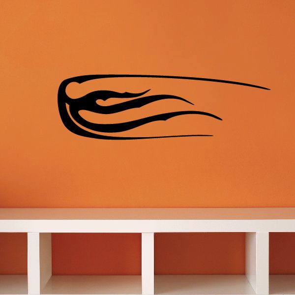 Racing pinstripe vinyl decal with black flame stripe design, horizontal