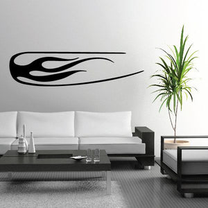 Black racing vehicle pinstripe vinyl decal with flame swoosh design