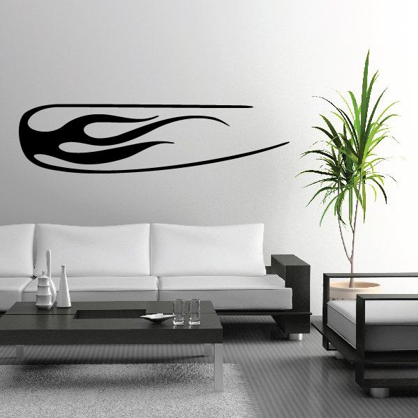 Black racing vehicle pinstripe vinyl decal with flame swoosh design
