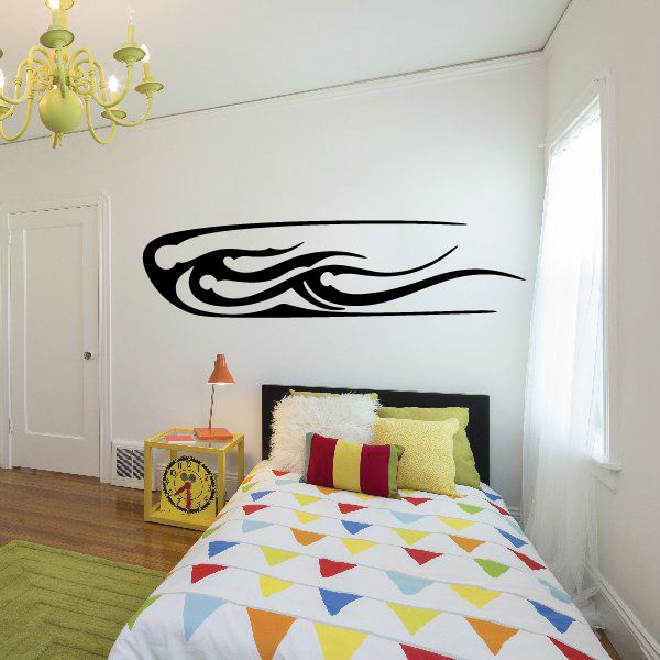 Racing vehicle pinstripe vinyl wall decal with black flame strip design