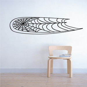 Curved racing pinstripe vinyl decal with black spiderweb wing pattern, white background