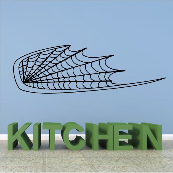 Racing vehicle pinstripe vinyl decal, black web-wing shape with curved edges