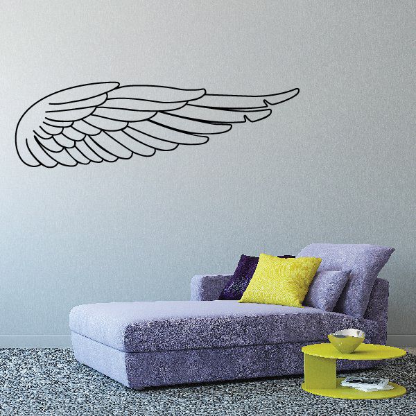 Racing vehicle pinstripe vinyl decal with winged feather graphic, black outline