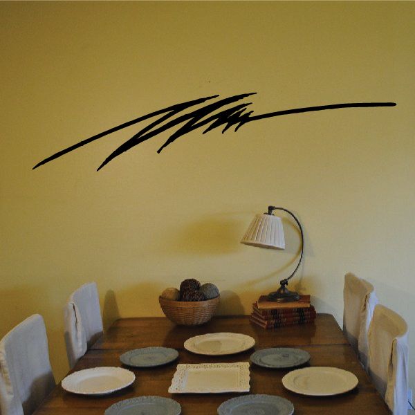 Black racing pinstripe vinyl decal, swoosh-style graphic on a wall