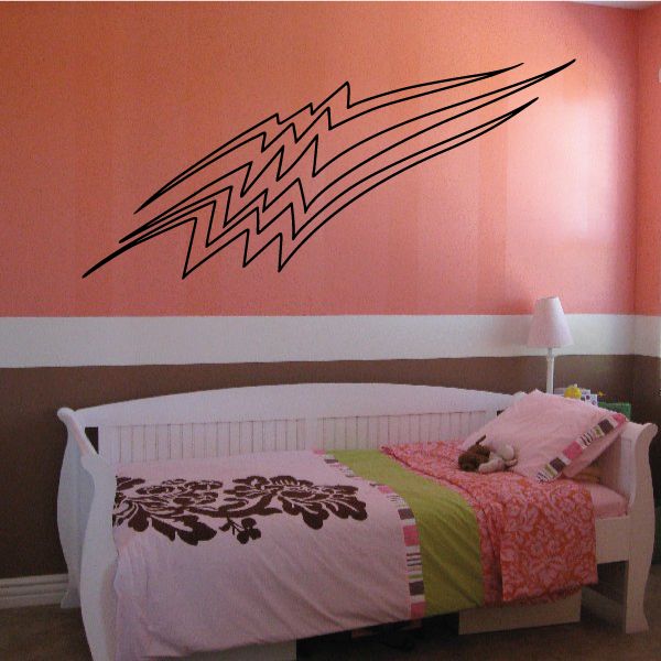 Black racing pinstripe lightning vinyl decal on wall