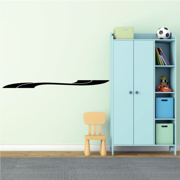 Black racing vehicle pinstripe vinyl decal with long curved stripe shape