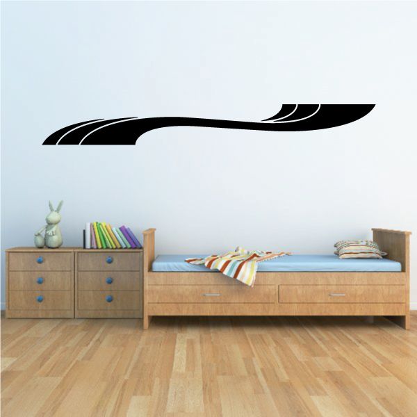 Racing vehicle pinstripe vinyl decal, black swoosh with curved stripes