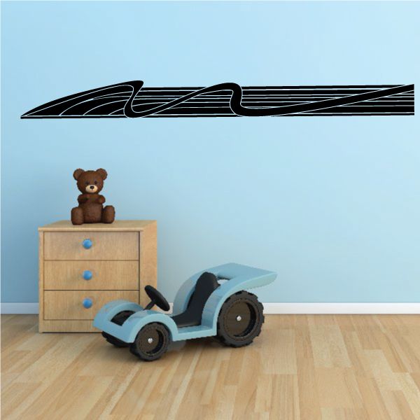 Racing vehicle pinstripe vinyl decal with black and white striped side graphic