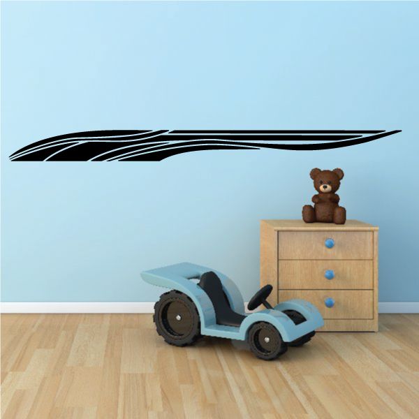 Racing vehicle pinstripe vinyl decal, black swoosh stripe wall decal