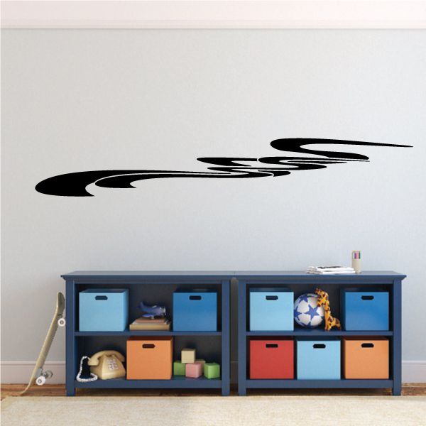 Racing vehicle pinstripe vinyl decal with black and white flame swirl