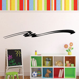 Racing pinstripe vinyl decal with black swoosh and scripted logo