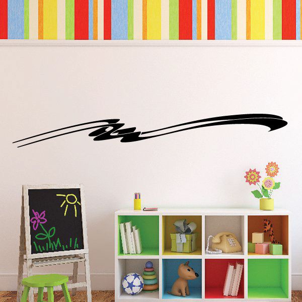 Racing pinstripe vinyl decal with black swoosh and scripted logo