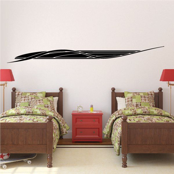 Racing vehicle pinstripe vinyl decal with black swoosh lines and stripe accents