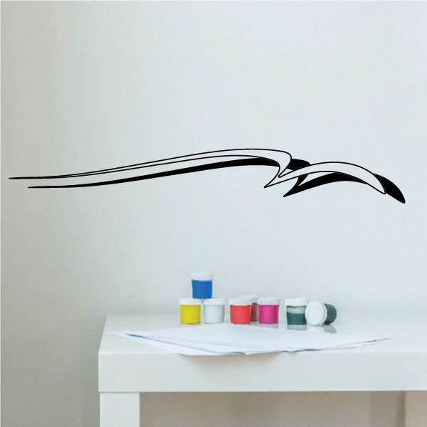 Racing pinstripe vinyl decal, black curved stripe with arrow tip