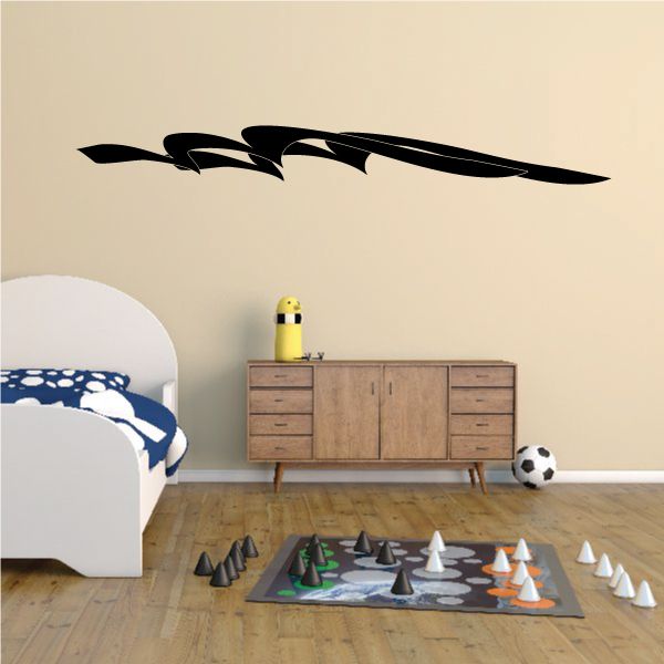 Racing vehicle pinstripe vinyl decal, black swoosh style with flame shapes