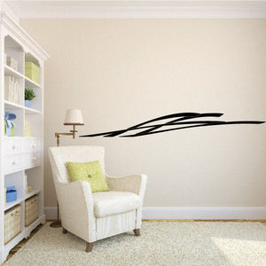 Racing pinstripe vinyl decal, black swoosh stripe design on a wall