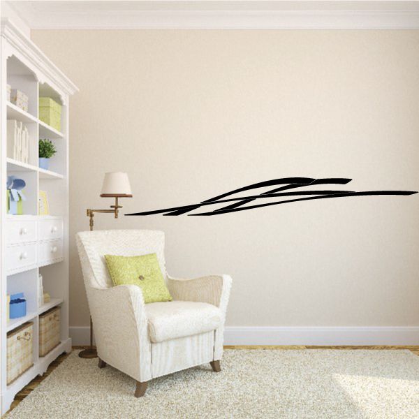 Racing pinstripe vinyl decal, black swoosh stripe design on a wall