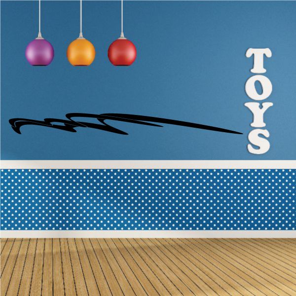 Racing pinstripe vinyl decal with black swoosh and vertical TOYS lettering