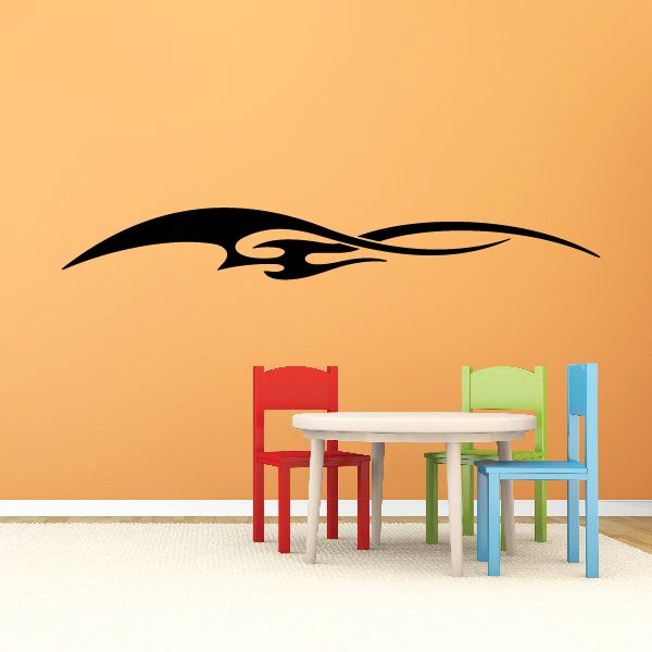 Racing vehicle pinstripe vinyl decal, black flame stripe with curved top and bottom ends
