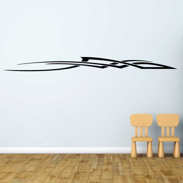 Racing vehicle pinstripe vinyl wall decal, black stripe graphic with swoosh lines