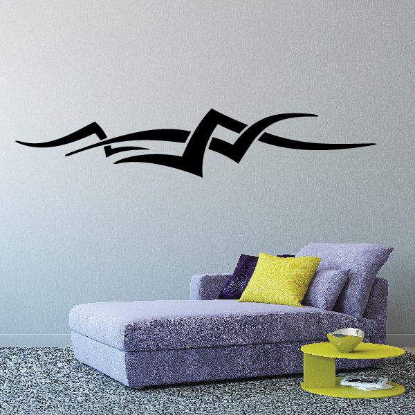Racing vehicle pinstripe vinyl decal with black and white swooping stripes